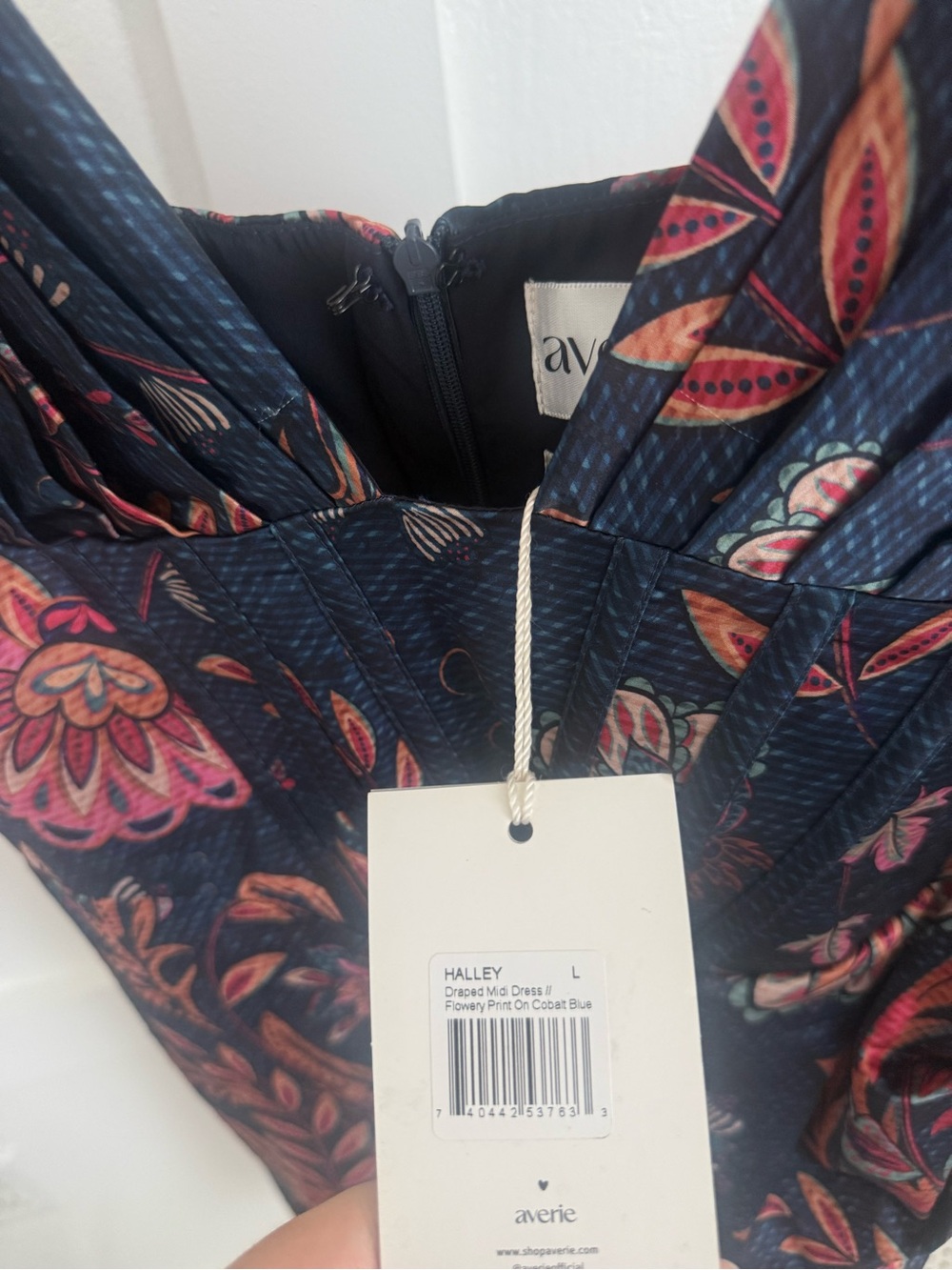 Averie Halley Draped Midi Dress Floral Cobalt Blue - Picture 3 of 4